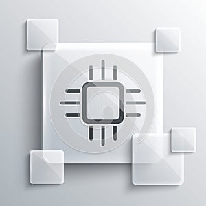 Grey Computer processor with microcircuits CPU icon isolated on grey background. Chip or cpu with circuit board. Micro