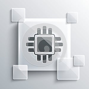 Grey Computer processor with microcircuits CPU icon isolated on grey background. Chip or cpu with circuit board. Micro