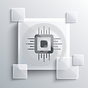 Grey Computer processor with microcircuits CPU icon isolated on grey background. Chip or cpu with circuit board. Micro