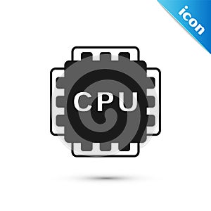 Grey Computer processor with microcircuits CPU icon isolated on white background. Chip or cpu with circuit board. Micro