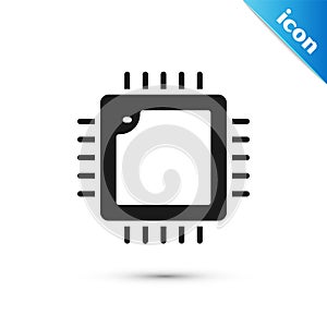 Grey Computer processor with microcircuits CPU icon isolated on white background. Chip or cpu with circuit board. Micro