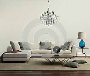 Grey contemporary modern sofa with lamp