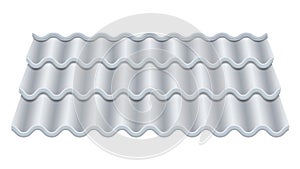 Grey Corrugated Tile Vector. Classic Ceramic Tiles Cover. Fragment Of Roof Illustration.