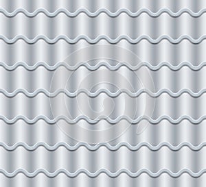 Grey Corrugated Tile Vector. Seamless Pattern. Classic Ceramic Tiles Cover. Fragment Of Roof Illustration.