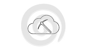 Grey Cryptocurrency cloud mining line icon on white background. Cloud with pickaxe, bitcoin, altcoins, digital money