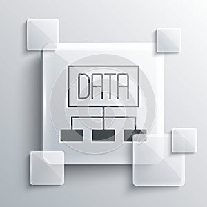 Grey Data analysis icon isolated on grey background. Business data analysis process, statistics. Charts and diagrams