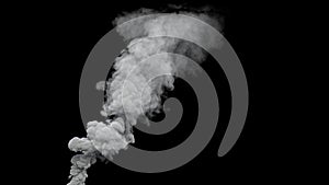 Grey defilement smoke exhaust from power plant on black, isolated - industrial 3D illustration