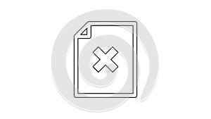 Grey Delete file document line icon on white background. Rejected document icon. Cross on paper. 4K Video motion graphic
