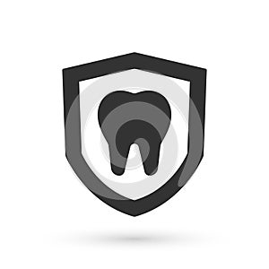 Grey Dental protection icon isolated on white background. Tooth on shield logo. Vector