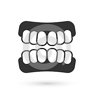 Grey Dentures model icon isolated on white background. Teeth of the upper jaw. Dental concept. Vector