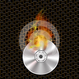 Grey Digital Burning Disc with Fire and Flame