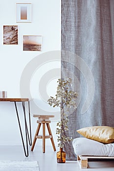 Grey dining room with stool