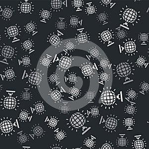 Grey Disco ball icon isolated seamless pattern on black background. Vector