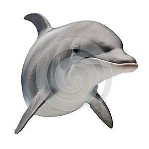 Grey dolphin isolated on white background.