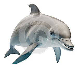 Grey dolphin isolated on white background.