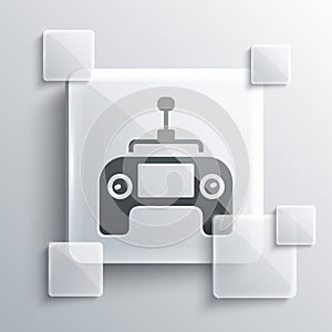 Grey Drone radio remote control transmitter icon isolated on grey background. Square glass panels. Vector