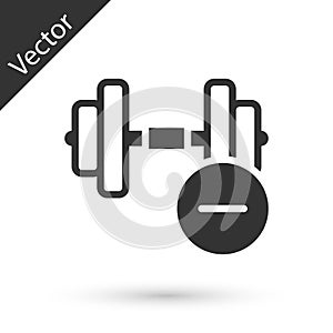 Grey Dumbbell icon isolated on white background. Muscle lifting, fitness barbell, sports equipment. Vector