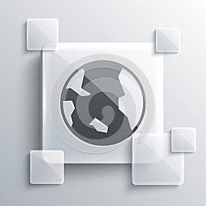 Grey Earth globe icon isolated on grey background. World or Earth sign. Global internet symbol. Geometric shapes. Square