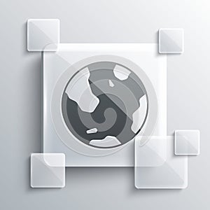 Grey Earth globe icon isolated on grey background. World or Earth sign. Global internet symbol. Geometric shapes. Square