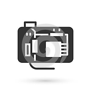 Grey Electronic computer components motherboard digital chip integrated science icon isolated on white background