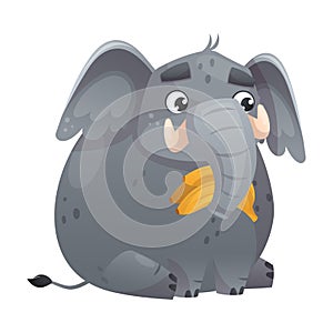 Grey Elephant with Trunk Sitting with Bunch of Bananas Vector Illustration