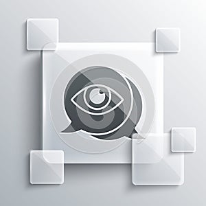 Grey Eye scan icon isolated on grey background. Scanning eye. Security check symbol. Cyber eye sign. Square glass panels