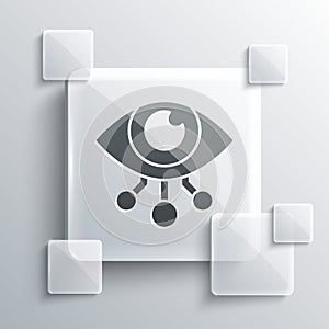Grey Eye scan icon isolated on grey background. Scanning eye. Security check symbol. Cyber eye sign. Square glass panels