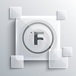 Grey Fahrenheit icon isolated on grey background. Square glass panels. Vector