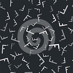 Grey Fahrenheit icon isolated seamless pattern on black background. Vector Illustration