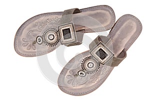 grey female open-toe shoes