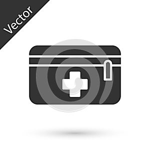 Grey First aid kit icon isolated on white background. Medical box with cross. Medical equipment for emergency