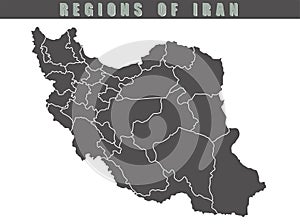 Grey Flat Provinces Map of Asian Country of Iran.