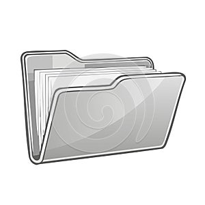 Grey Folder with Documents Isolated on White, File Storage, Data Management