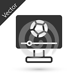 Grey Football soccer match on TV icon isolated on white background. Football online concept. Vector