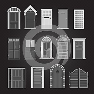 Grey front house doors isolated on transparent background