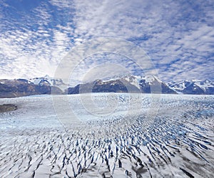 Grey glacier at sunset.