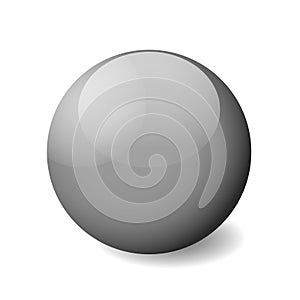 Grey glossy sphere, ball or orb. 3D vector object with dropped shadow on white background