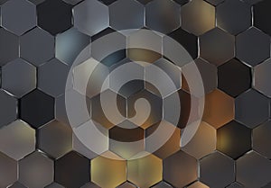 Grey and gradient glossy hexagons background pattern. Abstract hexagonal texture. 3D rendering