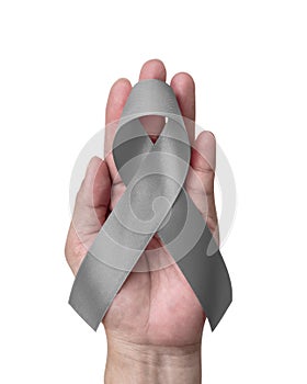 Grey or gray ribbon for Brain cancer and tumors awareness, allergies, asthma control and diabetes prevention photo