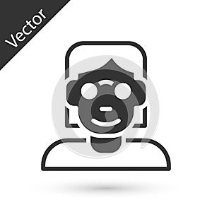 Grey Hacker or coder icon isolated on white background. Programmer developer working on code, coding, testing, debugging