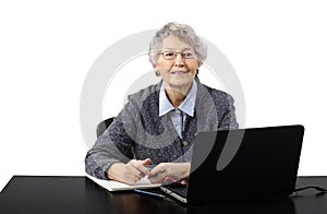 Grey haired old lady in telework