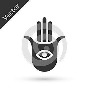 Grey Hamsa hand icon isolated on white background. Hand of Fatima - amulet, symbol of protection from devil eye. Vector