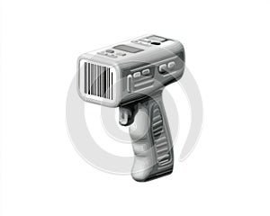 Grey Handheld Barcode Scanner on White Background