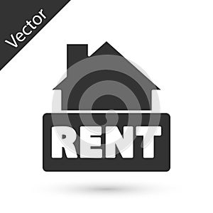 Grey Hanging sign with text Rent icon isolated on white background. Signboard with text For Rent. Vector