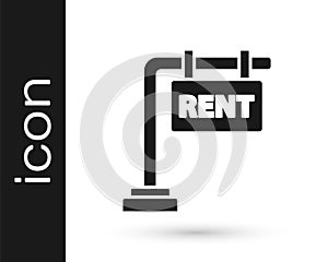 Grey Hanging sign with text Rent icon isolated on white background. Signboard with text For Rent. Vector Illustration