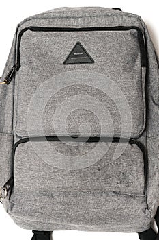 A grey haversack backpack closeup photo photo