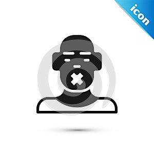 Grey Head of deaf and dumb guy icon isolated on white background. Dumbness sign. Disability concept. Vector