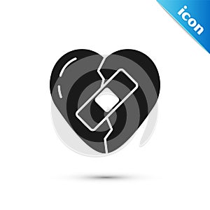 Grey Healed broken heart or divorce icon isolated on white background. Shattered and patched heart. Love symbol