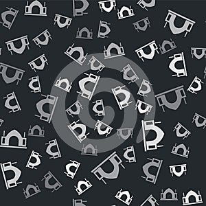 Grey Hindu spiritual temple icon isolated seamless pattern on black background. Vector