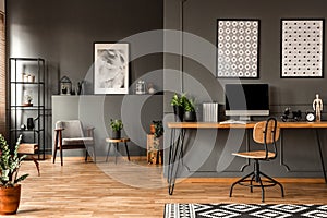 Grey home office interior